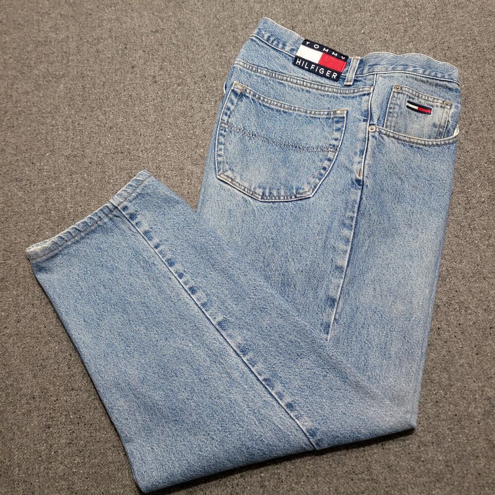 Vintage Tommy Hilfiger Jeans Mens 34x28* Blue Freedom Pants 90s Denim Baggy